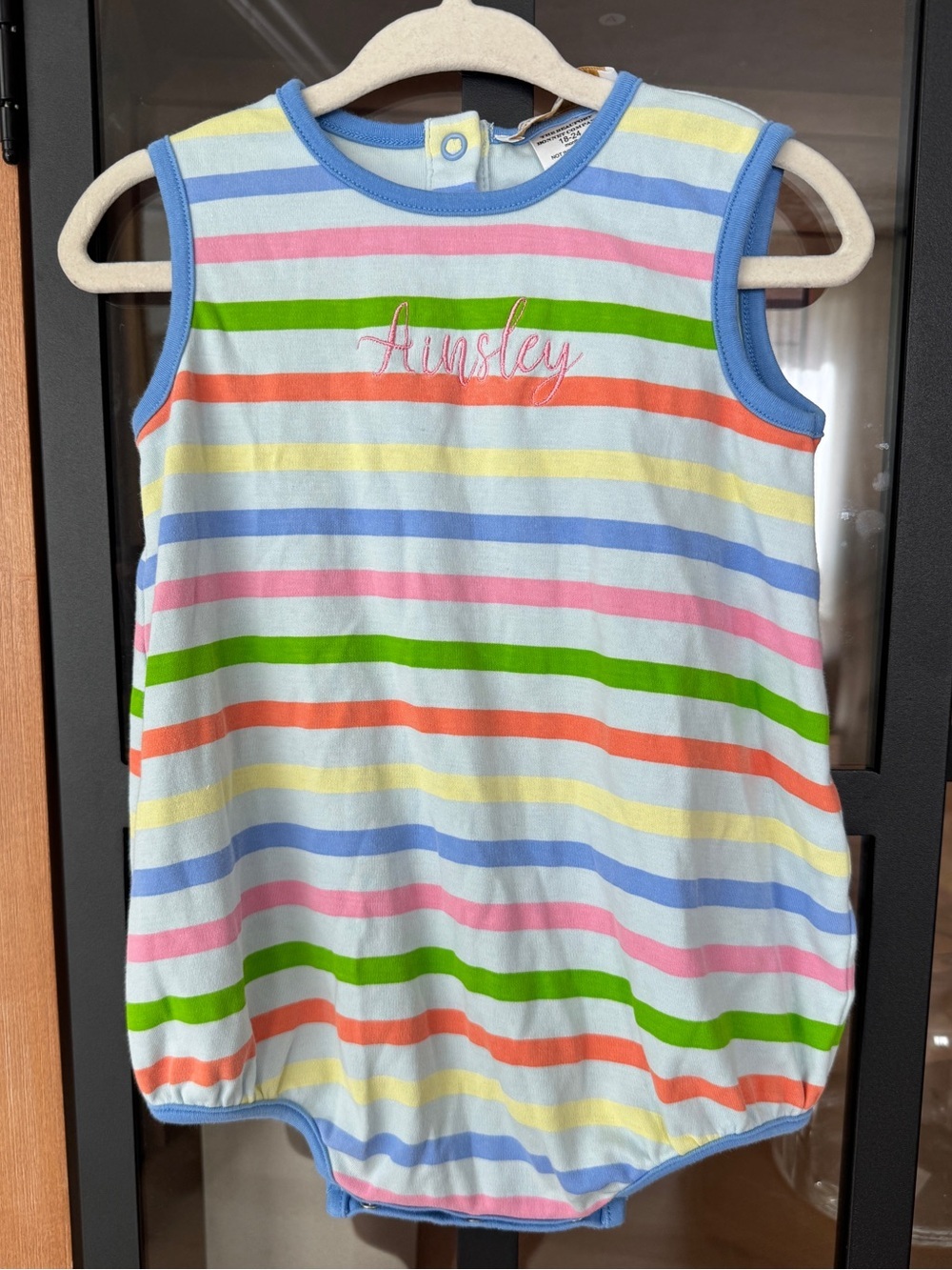 TBBC Ainsley embroidered bubble personalized monogrammed striped rainbow girl